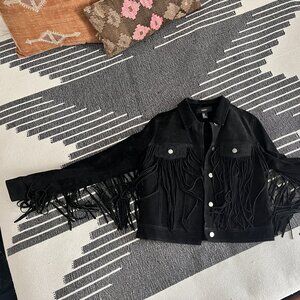 AMAZING BLACK SUEDE WESTERN FRINGE JACKET SIZE MEDIUM